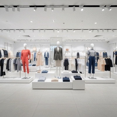 Modern retail space with mannequins and attractive product displays