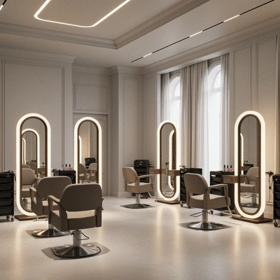 Luxurious salon interior with comfortable seating and thoughtful lighting