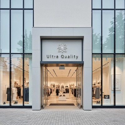 Modern retail store entrance with prominent, well-designed signage
